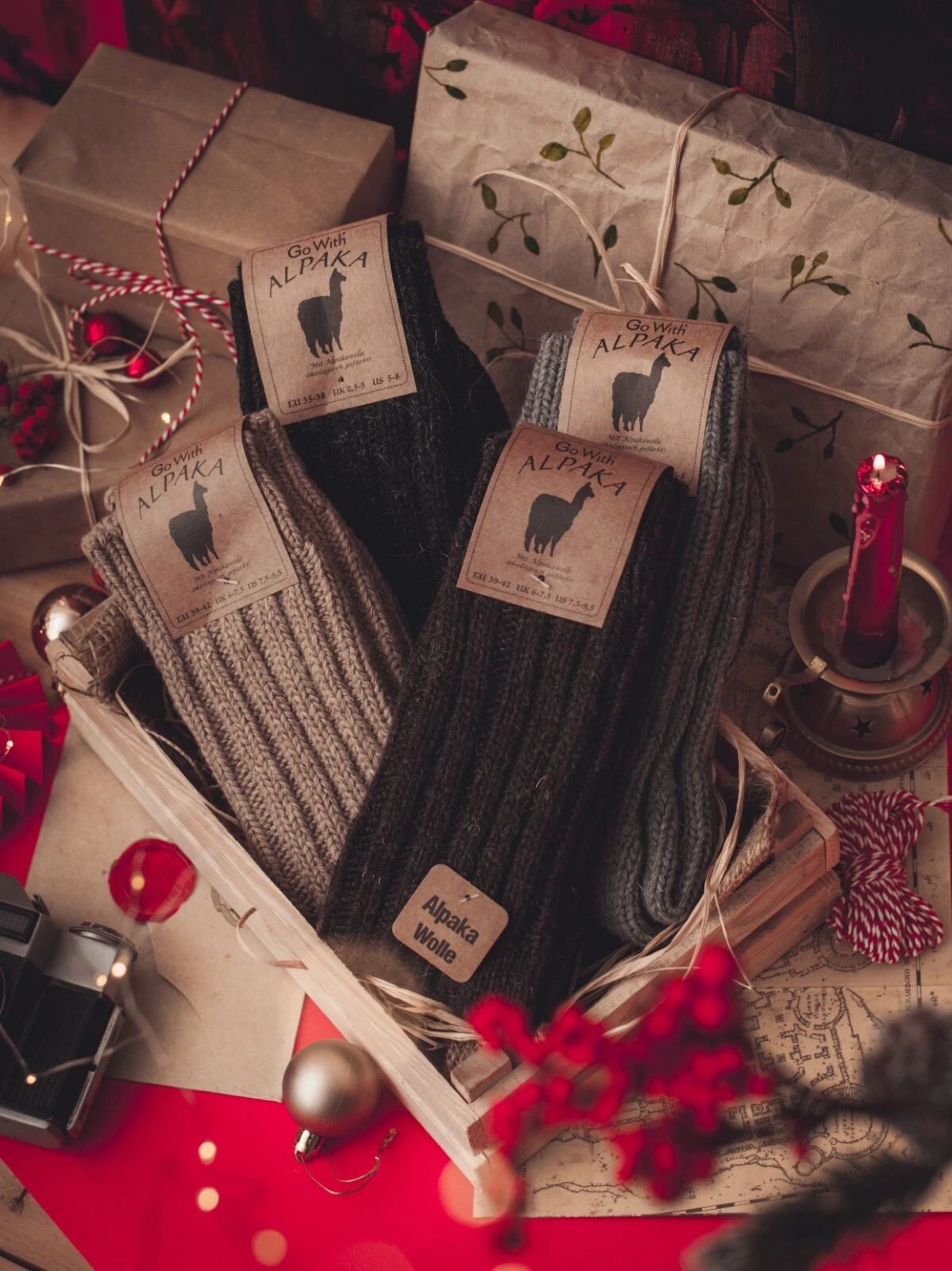 Alpaca Wool Socks 4 Pairs, Extra Thick Natural Thermal Winter Socks Home Sock