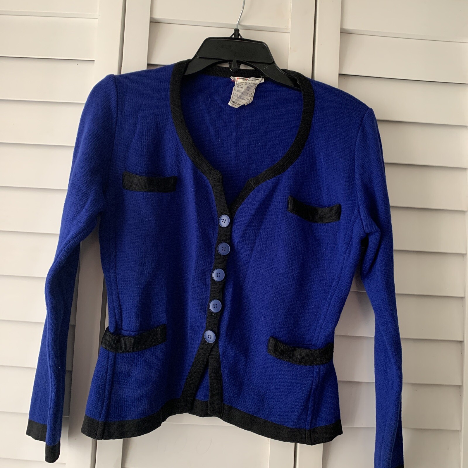 Cardigan blu nero Saint Laurent riva gauche taglia 40 made in France