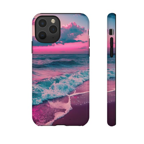 For iPhone | Samsung Galaxy | Pixel Phone Case - Pink Tranquil Beach Waves Neon - 第 84/191 張圖片