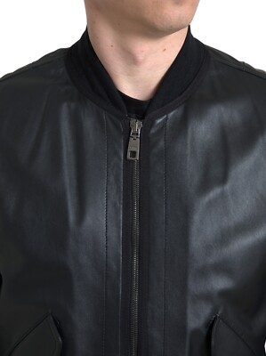 DOLCE & GABBANA Jacket Black LeatherBlouson Full Zip Bomber