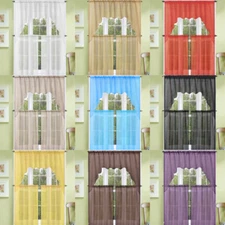 3PC (K66) SOLID VOILE SHEER KITCHEN WINDOW CURTAIN 2 TIERS + 1 SWAG VALANCE SET