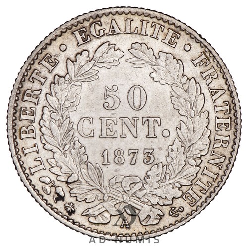 France 50 centimes 1873 A Cérès argent SUP Paris pièce de monnaie française - Imagen 2 de 2