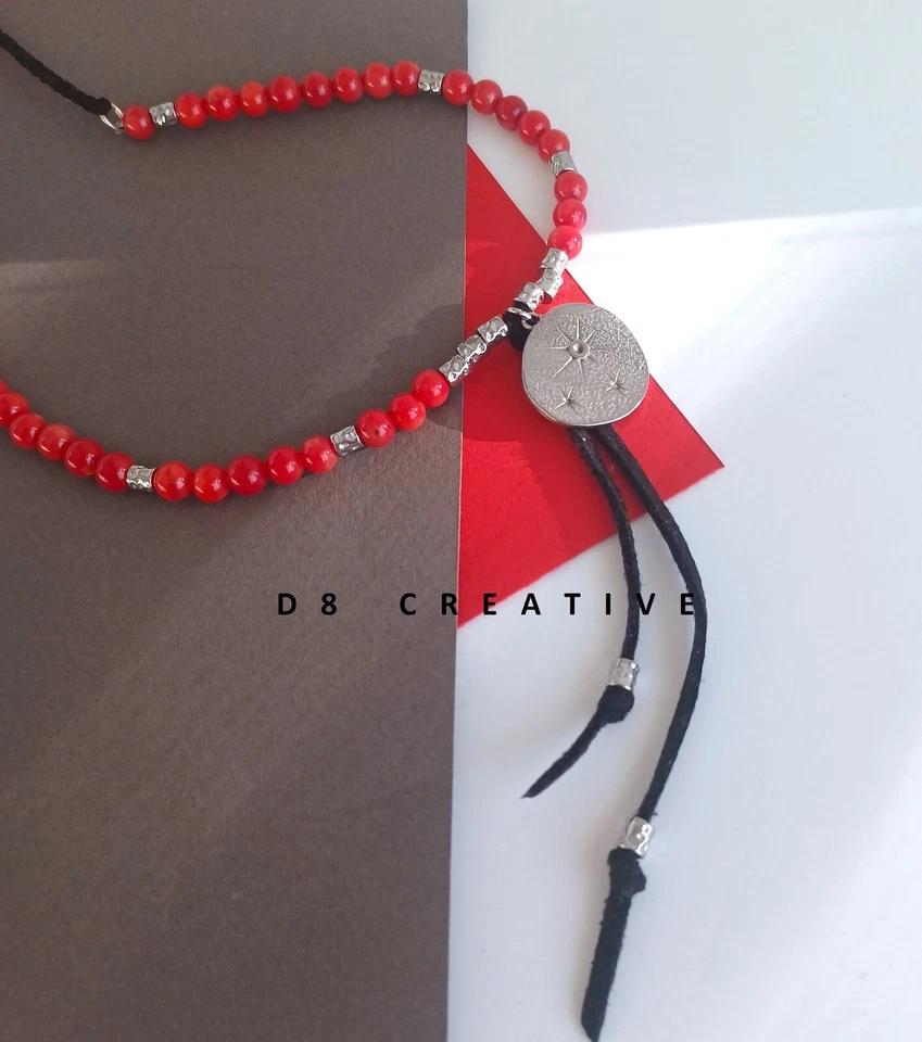 Diseño Original Hombre Piedra Coral con Acero Inoxidable Tejido a Mano Collar Foto 3 de 4