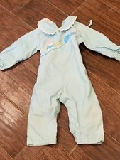 By Thomas Vintage Girls Aqua w Eyelet Trim Embroidered Front Romper. 12M USA