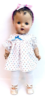 Antique Beautiful Full Body 20'' Composition Baby Doll With Molded Hair In Outfit
