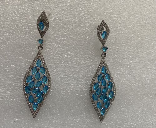 925 Silver Lab Created Swiss Topaz & Zircon Earrings Gem Party Fairy Tail New - Picture 1 of 4