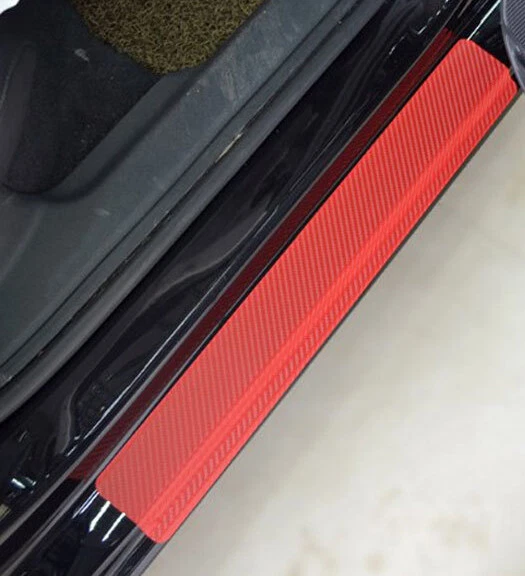 Protectores de entrada de borde de puerta de coche de fibra de carbono de 4 PS, placa alféizar pegatinas contra rasguños Foto 2 de 4