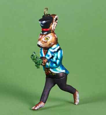 Nathalie Lete Jumping Hare Ornament Glass Carrot Glitterville Anthropologie NEW