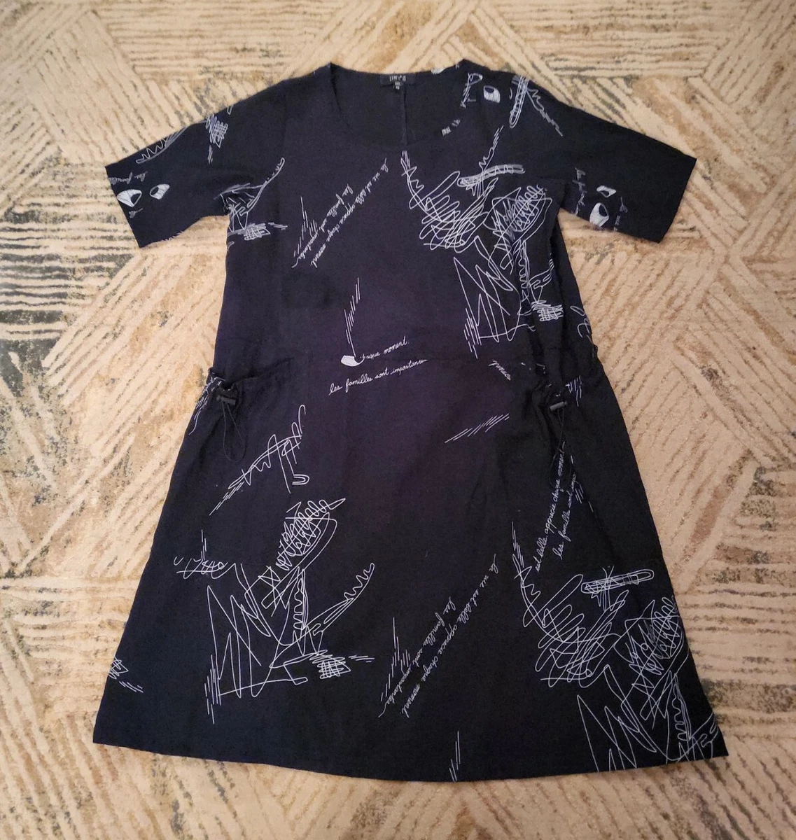 Comfy USA Black White Abstract Artsy Shirt Shift Dress Pockets