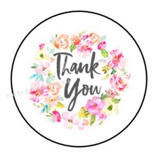 30 THANK YOU FLORAL ENVELOPE SEALS LABELS STICKERS PARTY FAVORS 1.5" ROUND