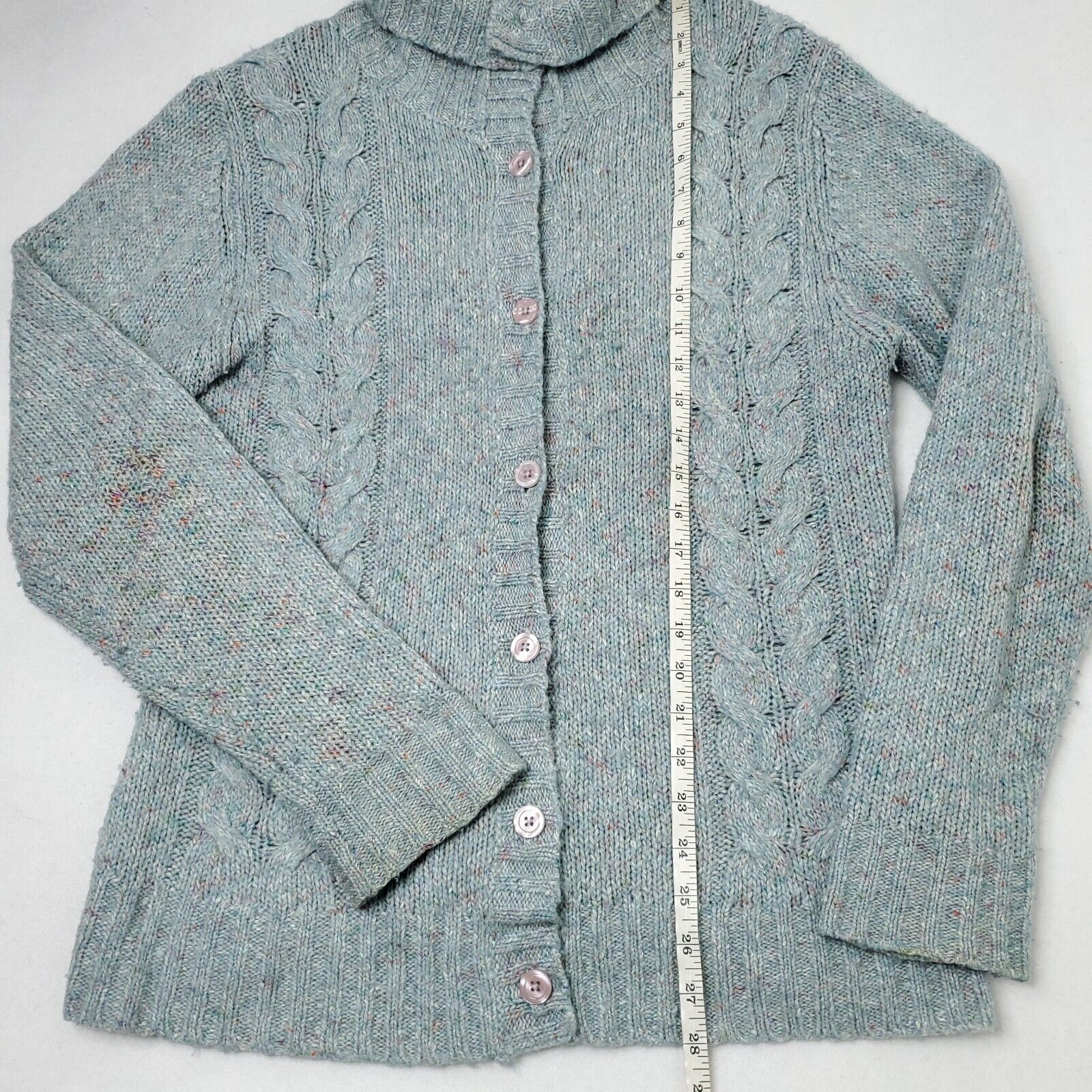 LL Bean Sweater Cardigan Button Mint Green Flecke… - image 5
