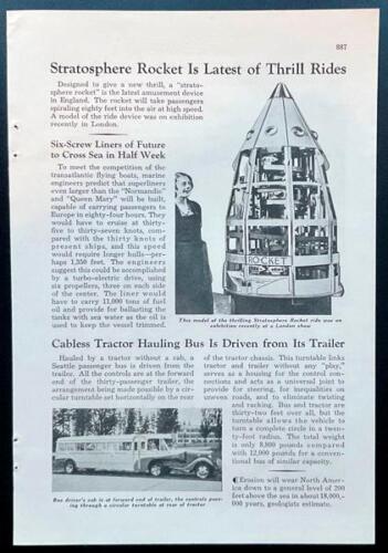 “Stratosphere Rocket is Latest Thrill Ride” 1938 article Kursaal Amusement Park - 第 1/1 張圖片