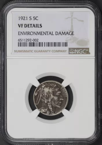1921-S Buffalo Nickel NGC VF Details Environmental Damage