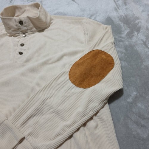 HengSheng Jeans Mens XL Corduroy Pullover Shirt Cream Elbow Patches Vintage Look - Picture 5 of 9