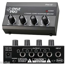 Pyle 4-Channel Headphones Signal Splitter Amp Distribution Sharing Amplifier Box