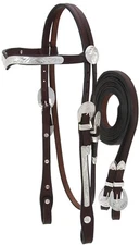 Silver V Browband Silver Show Headstall -Matching Reins - Light Or Dark Oil
