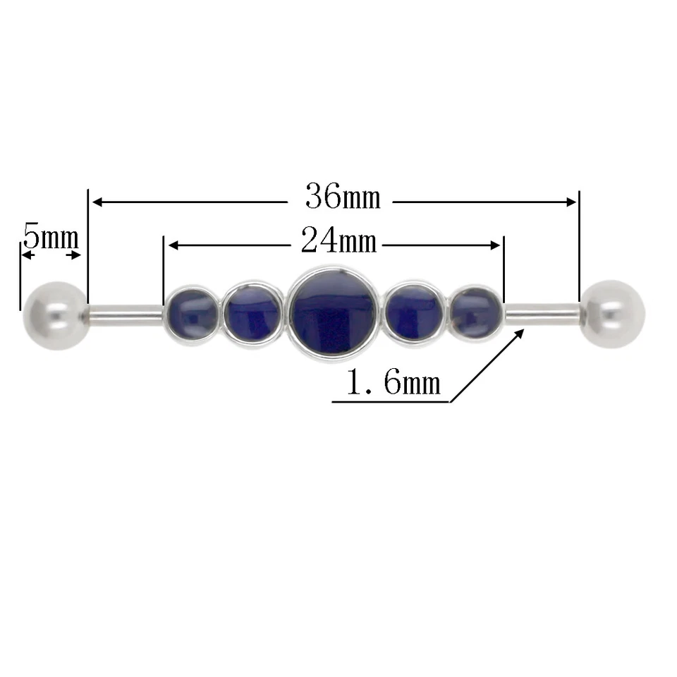 Pendiente barra industrial oreja acero 316L cartílago piercing cristal 14G 36MM Foto 2 de 4