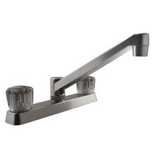 Two Handle RV Kitchen Faucet W/Smoked Acrylic Knobs Brushed Satin Nickel New