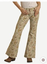 Girls Floral Horseshoe Print Flare Jeans By Roll Roll Denim Size 6