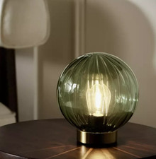 Globe Battery Powered Table Lamp - Brass & Green - NEW open box