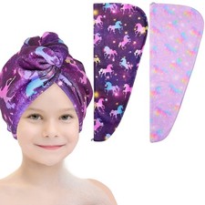 Microfiber Hair Towel Wrap for Kids 2 Pack Rapid Drying Hair Towel with Butto...