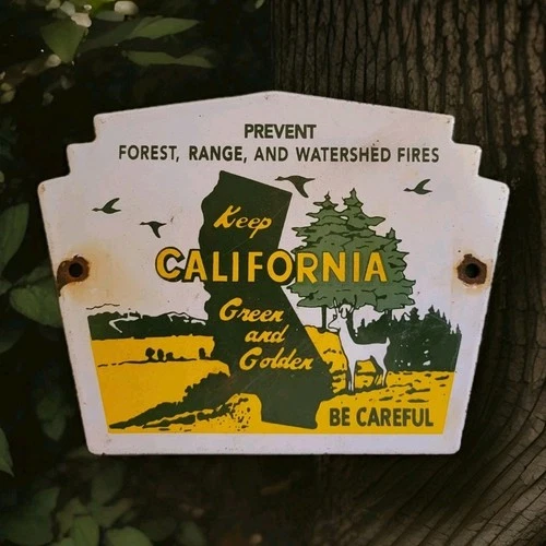 Vintage Prevent Forest Fires Porcelain Sign California Smokey Bear USFS Gas Oil
