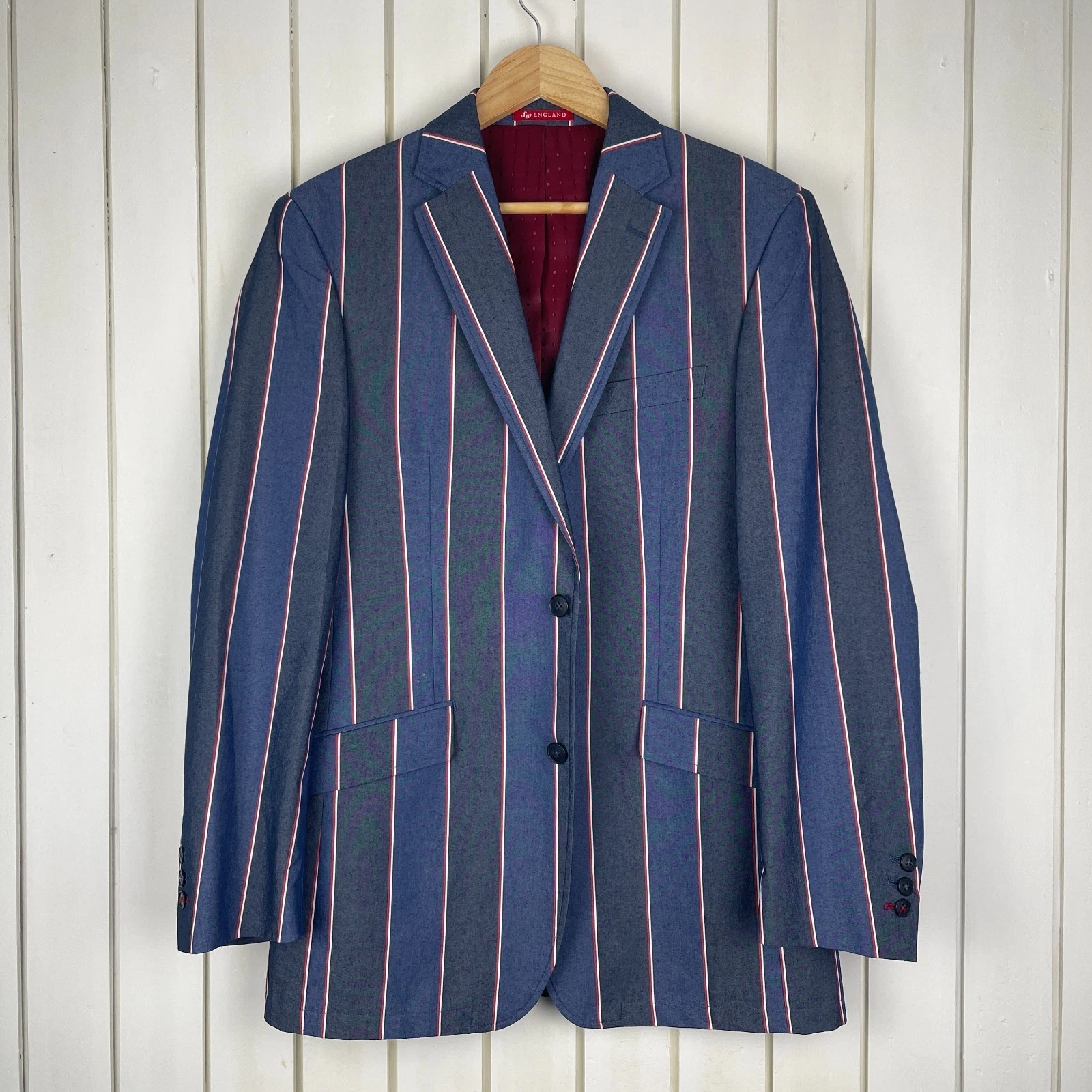 Samuel Windsor Men's Boating Regatta Blue Green Striped Blazer Jacket 38R