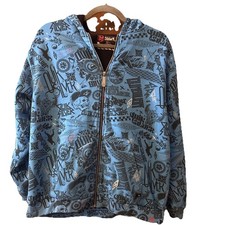 Vintage Quicksilver Graffiti Full Zip Hoodie Blue Streetwear Youth XL Y2K Skate