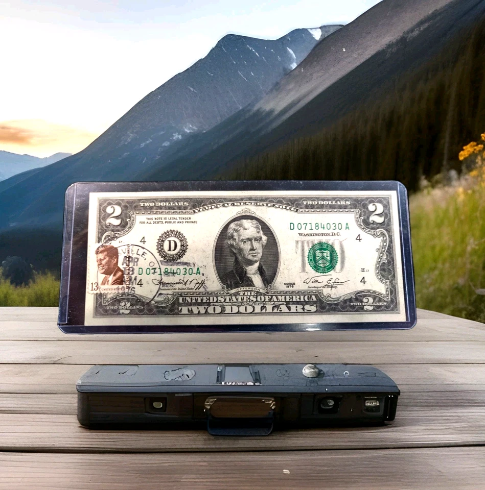 1976 GREEN SEAL  $2 TWO DOLLAR BILL ~ STAMPED 1ST DAY OF ISSUE -BYESVILLE, OH - Image 4 of 4