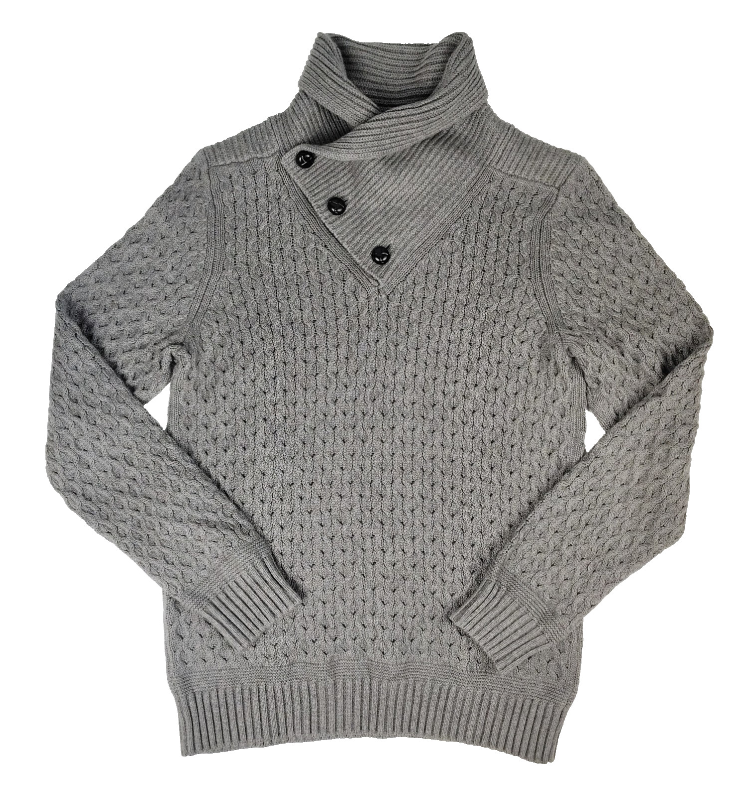 Armani Exchange Sweater Men’s M Gray Cotton Cable Knit Shawl Collar Pullover