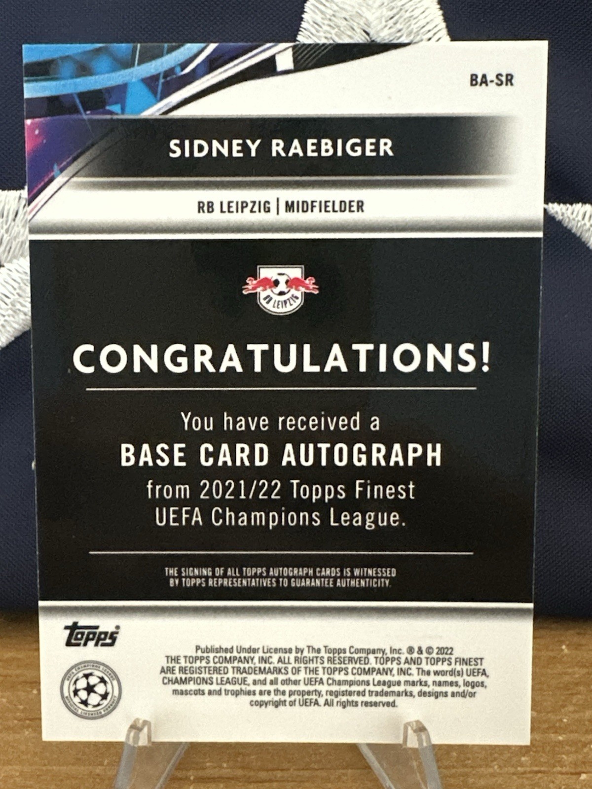 2022 SIDNEY RAEBIGER AUTO TOPPS FINEST UEFA CHAMPIONS LEAGUE REFRACTOR ROOKIE RC view 2