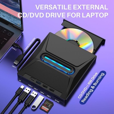 7-in-1 Externes DVD CD Laufwerk USB 3.0 Typ-C Brenner Hub für Windows 11 Laptop