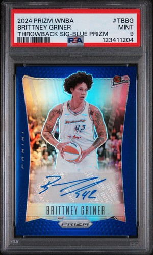 2024-25 Prizm WNBA Brittney Griner Auto Throwback Blue /75 PSA 9 #TB-BG Mercury