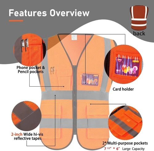 Safety Vest for Work, High Visibility, with Pockets, 1 Pack, 5 Pack image 2