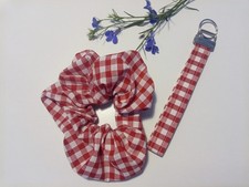 Red Gingham Scrunchie and Key Ring Set , Large Scrunchie And  6" Key Fob