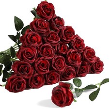 24pcs Artificial Silk Roses Bulk,Fake Roses Flower with Stems Realistic Flowe...