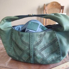 COLE HAAN VILLAGE PAILETTE F05 NEW TEAL LEATHER  STUDDED GROMMET HAND BAG PURSE