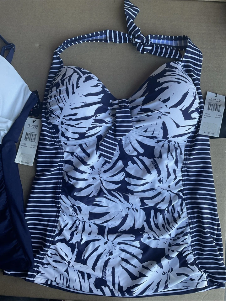 3 Trajes de baño para mujer talla 12 Tankini Island Escape azul marino blanco floral Foto 2 de 4