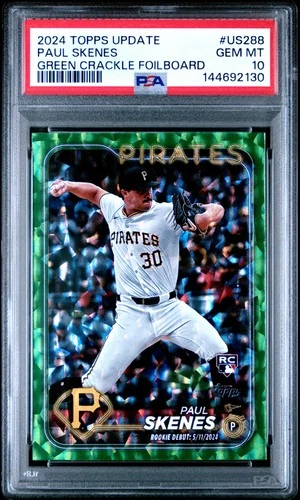 2130 Paul Skenes 2024 Topps Update #US288 Green Crackle Foilboard RC /499 PSA 10
