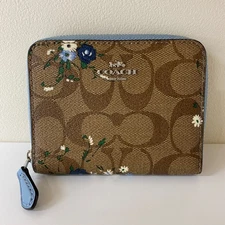 Auth Coach Zip-Around Wallet Signature Floral Print Beige F72427 Japan241007