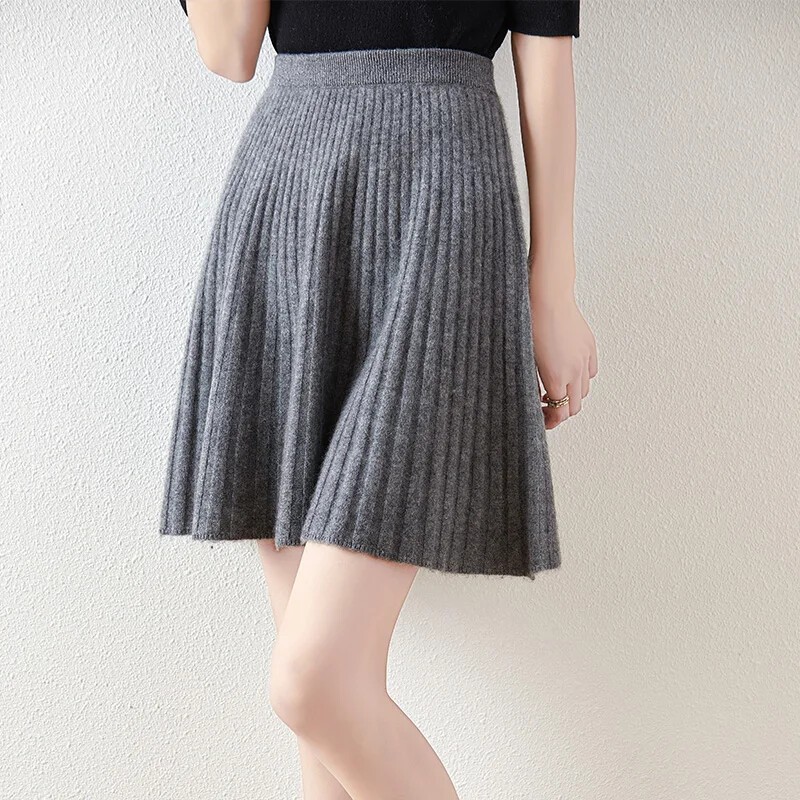 Skirt knit Women's Mini Skirt Autumn and Winter Women's Skirt Pleats comfort-image