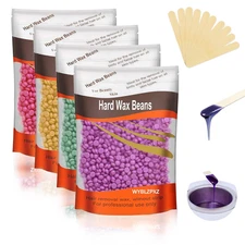 4 Colors Hard Wax Beads for Hair Removal,Gentle Hard Wax Kit with 10 Applicator 