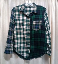 Gap The Easy Shirt Women's Size XS Green Blue Plaid Block Button Up Shirt