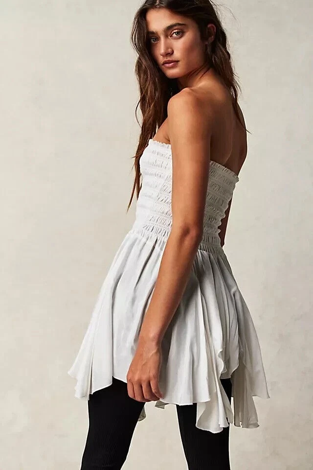 Free People FP One Kiana Top Smocked White Asymmetrical Strapless Summer New XS - Image 2 of 4