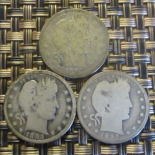 Barber liberty head quarters 1893 P,O,S all three coins.