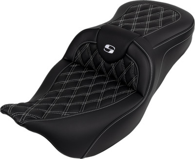 SADDLEMEN Roadsofa  Seat - with Backrest - White Stitch - FL '08-'23