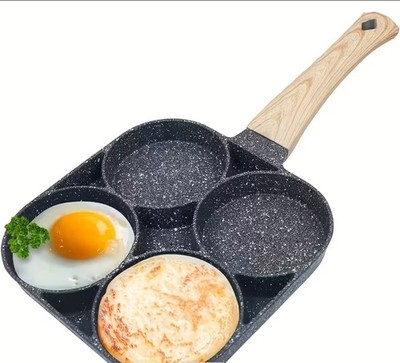 Egg Fry Pan 4 Holes Pancake Maker Non-stick Egg Hamburger Pan With Wooden Handle