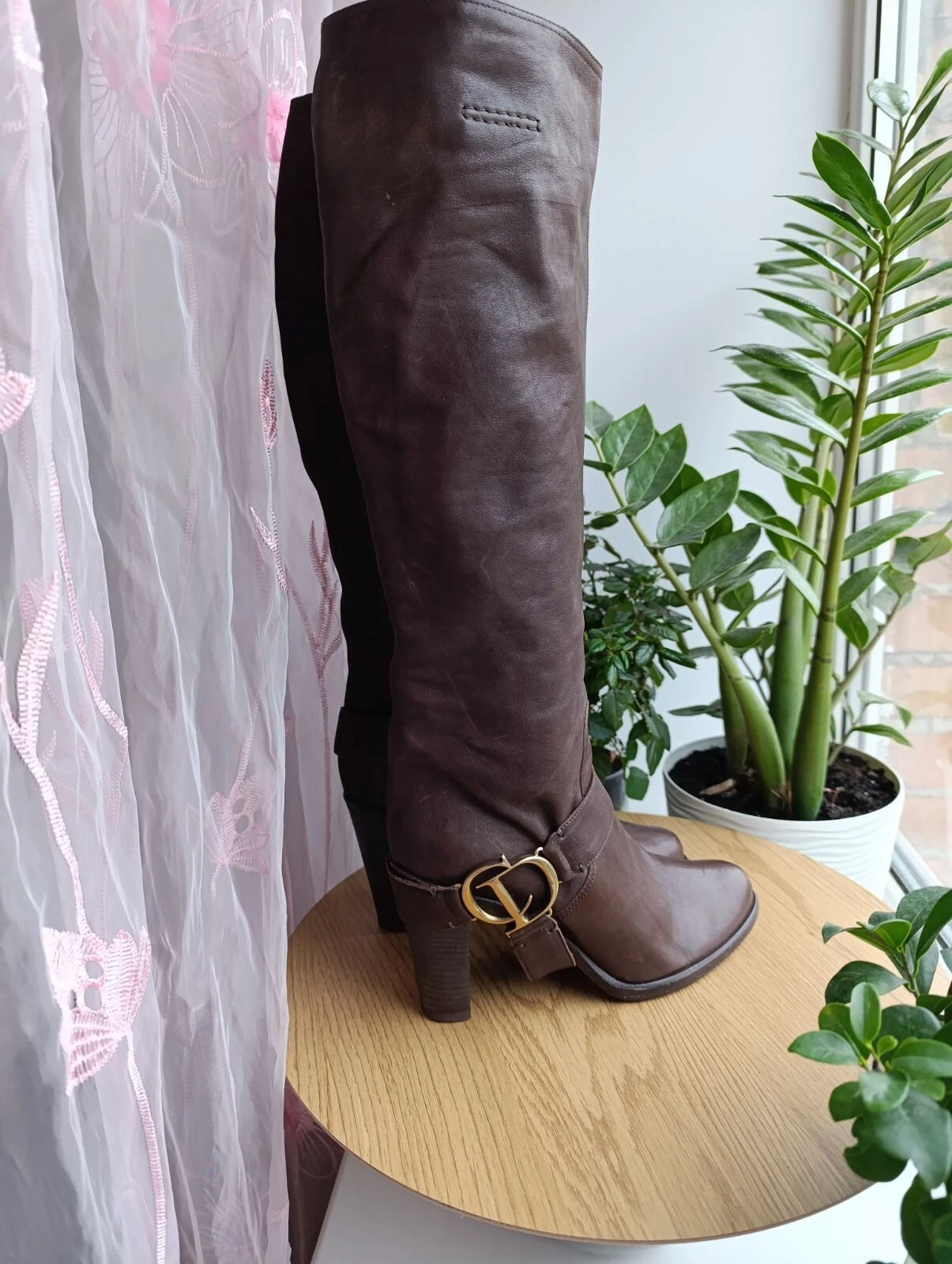CHRISTIAN DIOR CD BOTTE BOTTES CUIR MARRON HAUTE VINTAGE