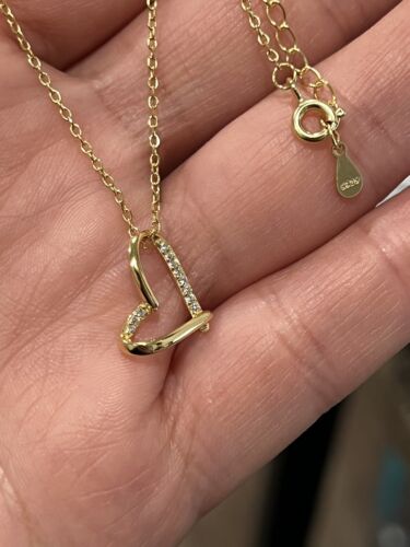 Zirconia Heart Pendant & Necklace Collar 24K Gold Plaided San Valentin Gift - Picture 9 of 12