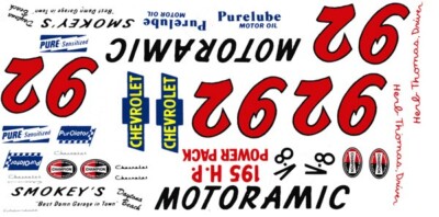 #92 Herb Thomas Smokey Yunick 1955-56 1/16th Scale Waterslide Nascar Decals